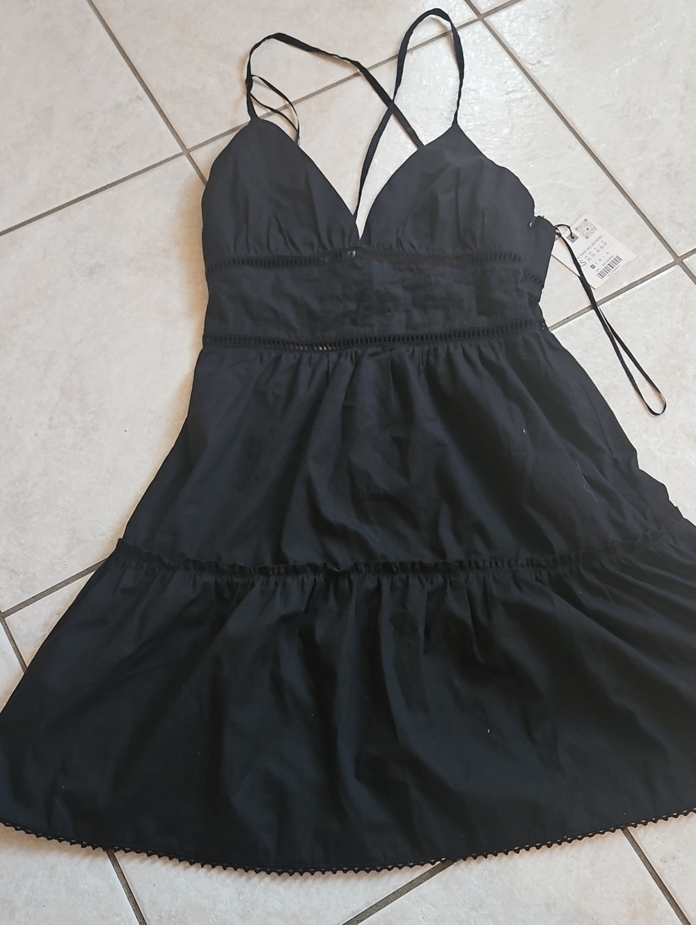 Zara XS Classic Black Strappy Sundress - Women See Through Lines Brand New